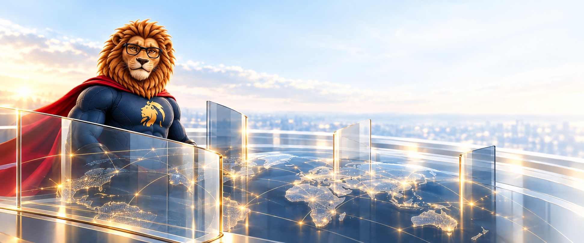 The CyberLion lion alongside a global digital protection network